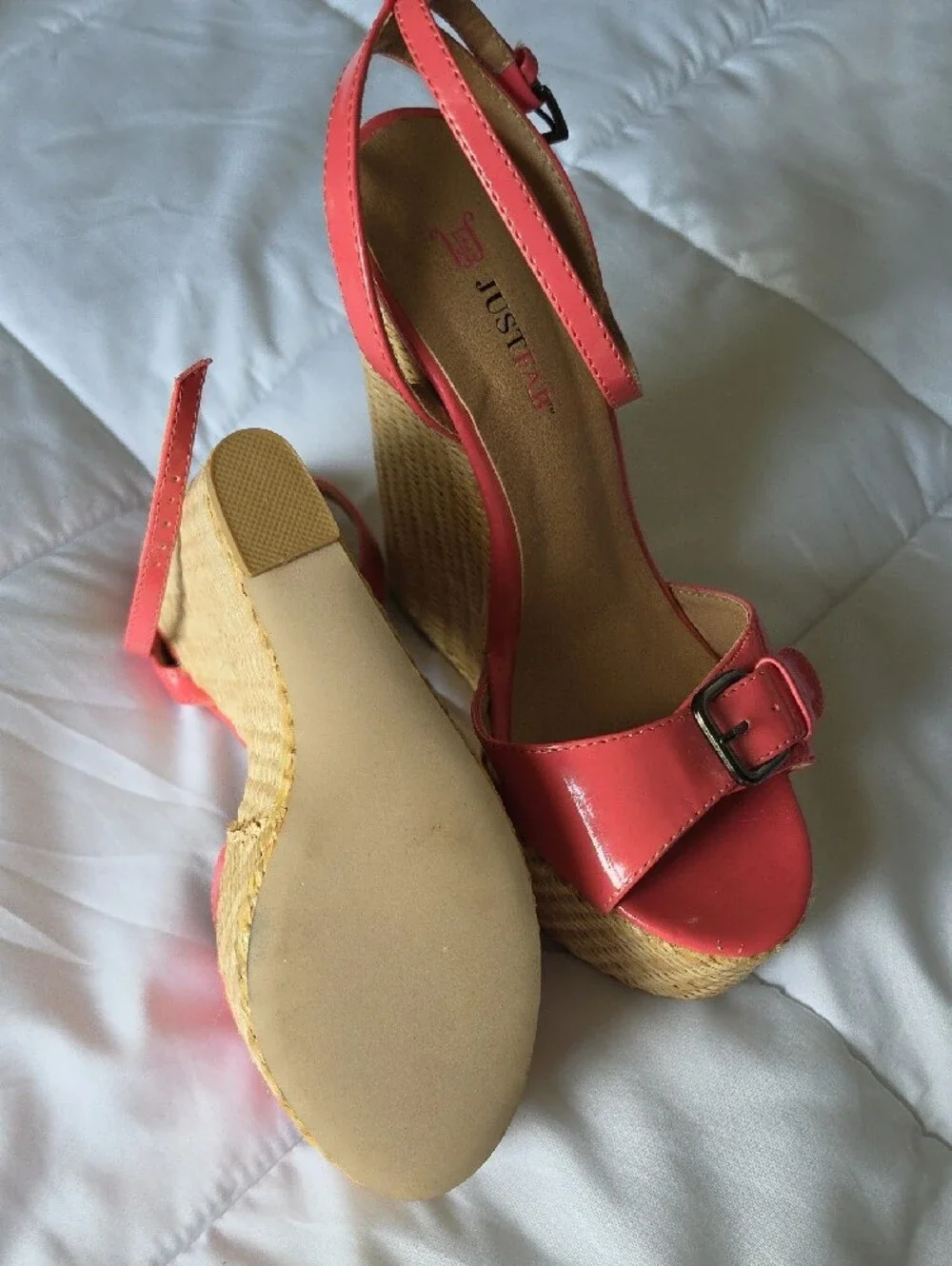 JustFab Coral Patent Ankle-Strap Wedge Sandals